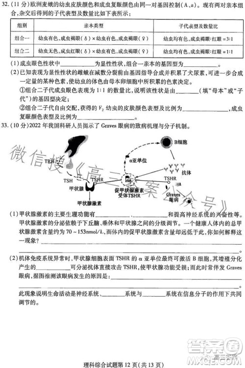 哈尔滨师大附中东北师大附中辽宁省实验中学2023高三第二次联合模拟考试理科综合试卷答案