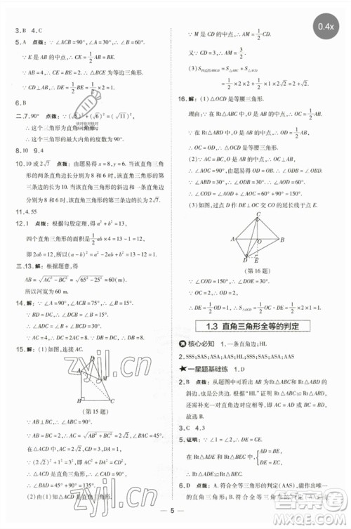 山西教育出版社2023点拨训练八年级数学下册湘教版参考答案