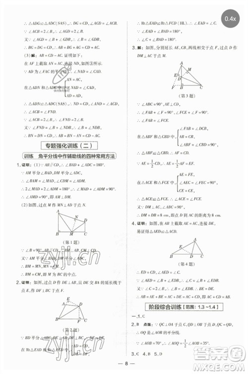 山西教育出版社2023点拨训练八年级数学下册湘教版参考答案 山西教育出版社2023点拨训练八年级数学下册湘教版参考答案