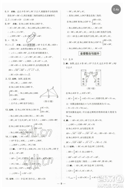 山西教育出版社2023点拨训练八年级数学下册湘教版参考答案