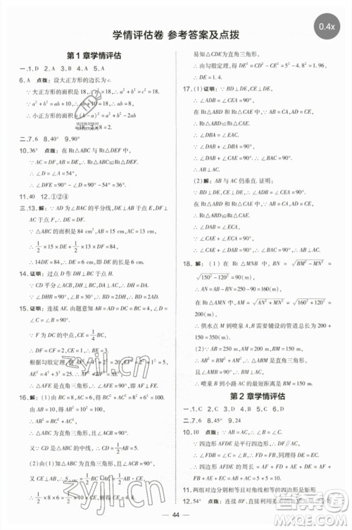 山西教育出版社2023点拨训练八年级数学下册湘教版参考答案