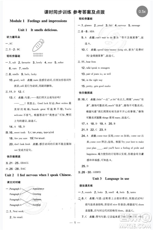 山西教育出版社2023点拨训练八年级英语下册外研版参考答案 山西教育出版社2023点拨训练八年级英语下册外研版参考答案