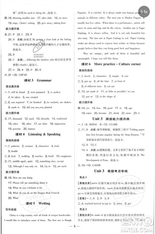 山西教育出版社2023点拨训练八年级英语下册沪教版参考答案