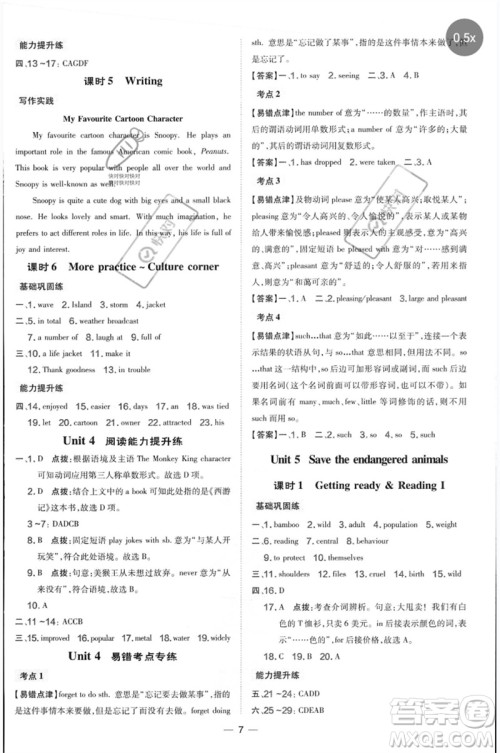 山西教育出版社2023点拨训练八年级英语下册沪教版参考答案