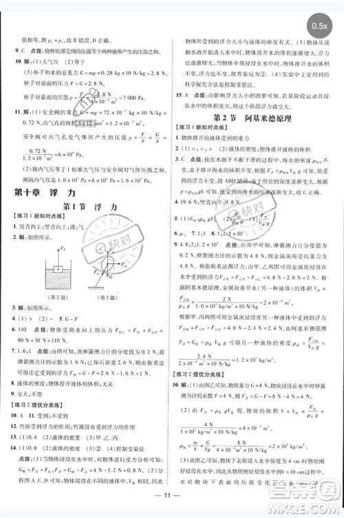 吉林教育出版社2023点拨训练八年级物理下册人教版参考答案
