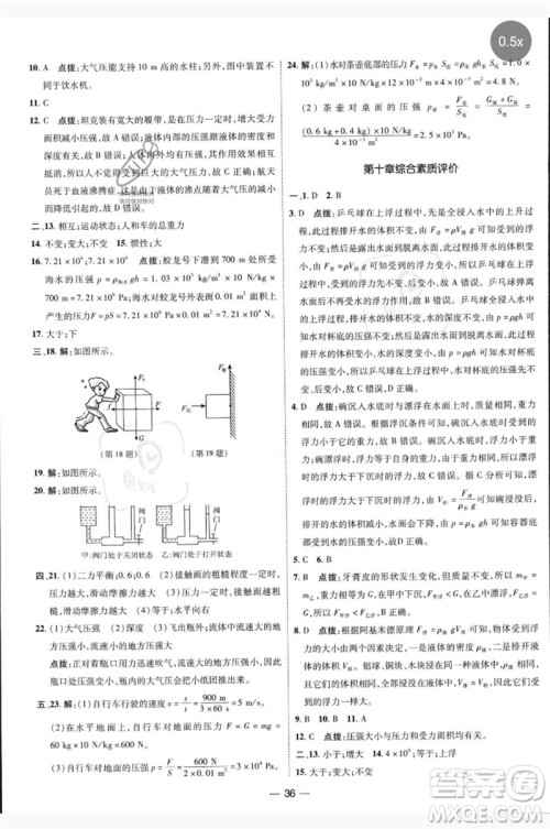 吉林教育出版社2023点拨训练八年级物理下册人教版参考答案