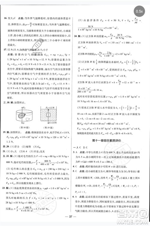 吉林教育出版社2023点拨训练八年级物理下册人教版参考答案