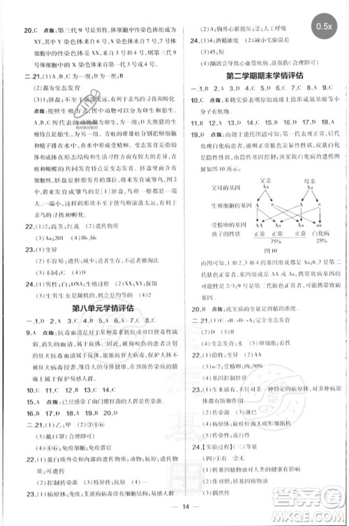 吉林教育出版社2023点拨训练八年级生物下册人教版参考答案