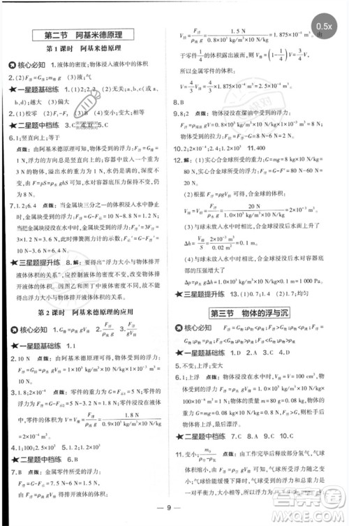 山西教育出版社2023点拨训练八年级物理下册沪科版参考答案