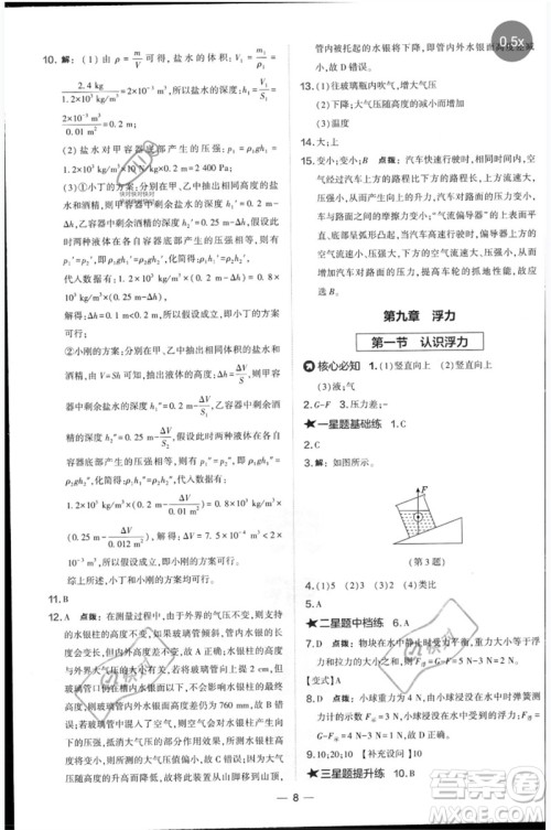 山西教育出版社2023点拨训练八年级物理下册沪科版参考答案