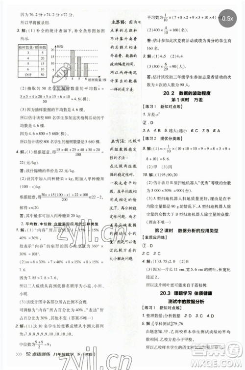 吉林教育出版社2023点拨训练八年级数学下册人教版参考答案
