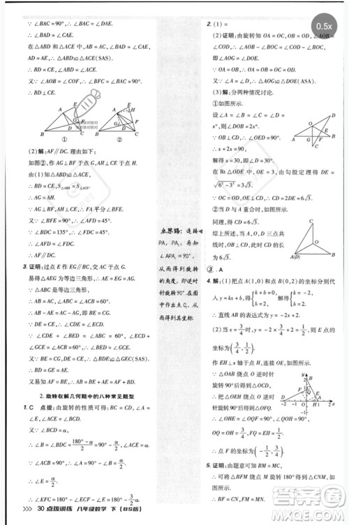 安徽教育出版社2023点拨训练八年级数学下册北师大版参考答案