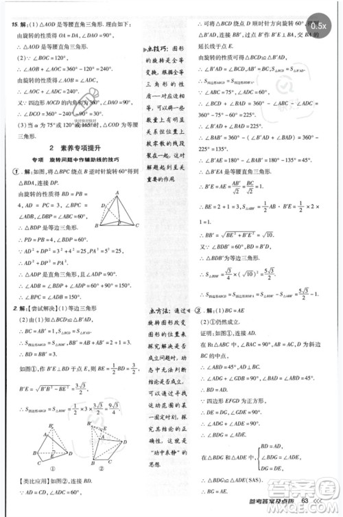 安徽教育出版社2023点拨训练八年级数学下册北师大版参考答案