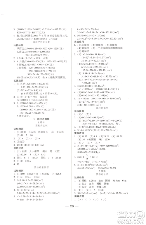 希望出版社2023新课标两导两练高效学案六年级下册数学人教版参考答案