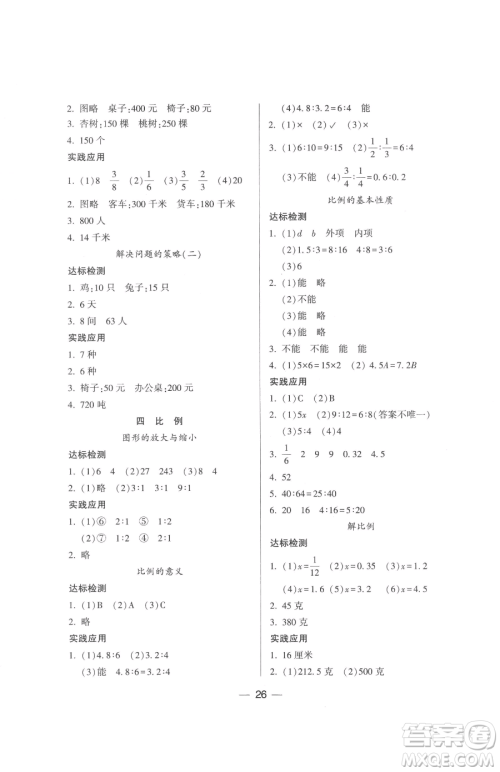 希望出版社2023新课标两导两练高效学案六年级下册数学凤凰版参考答案