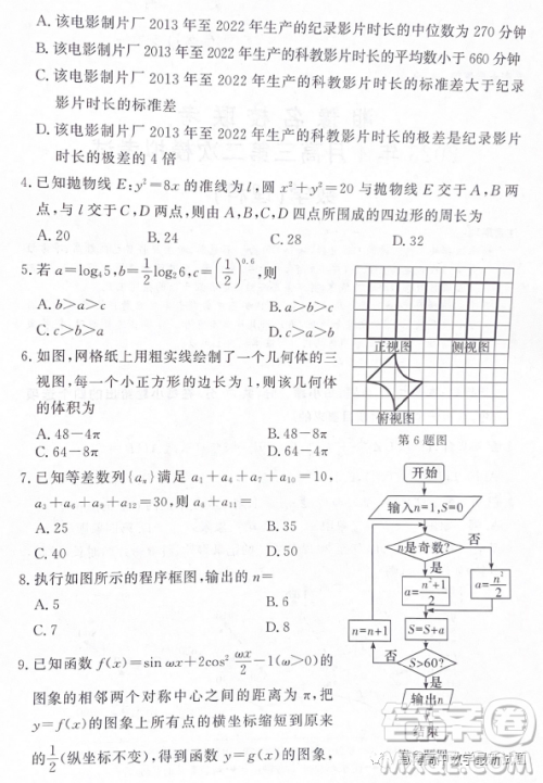 湘豫名校联考2023年4月高三第二次模拟考试理科数学试卷答案