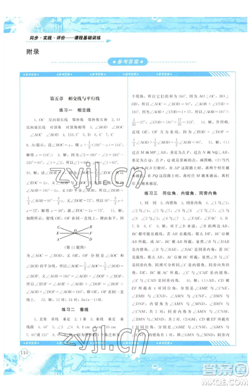 湖南少年儿童出版社2023同步实践评价课程基础训练七年级下册数学人教版参考答案
