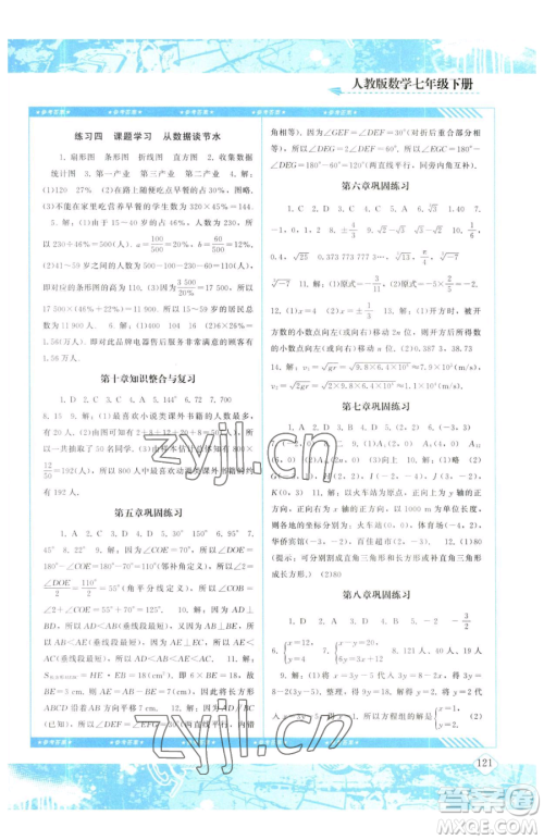 湖南少年儿童出版社2023同步实践评价课程基础训练七年级下册数学人教版参考答案