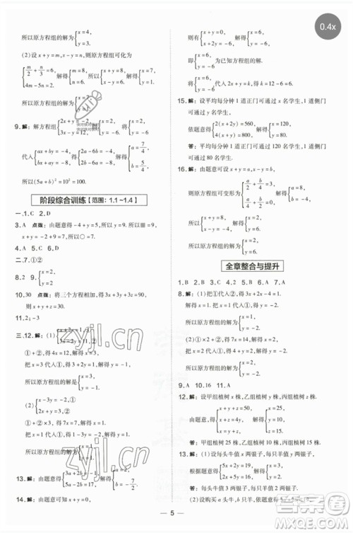 山西教育出版社2023点拨训练七年级数学下册湘教版参考答案