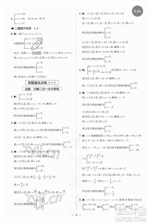 山西教育出版社2023点拨训练七年级数学下册湘教版参考答案