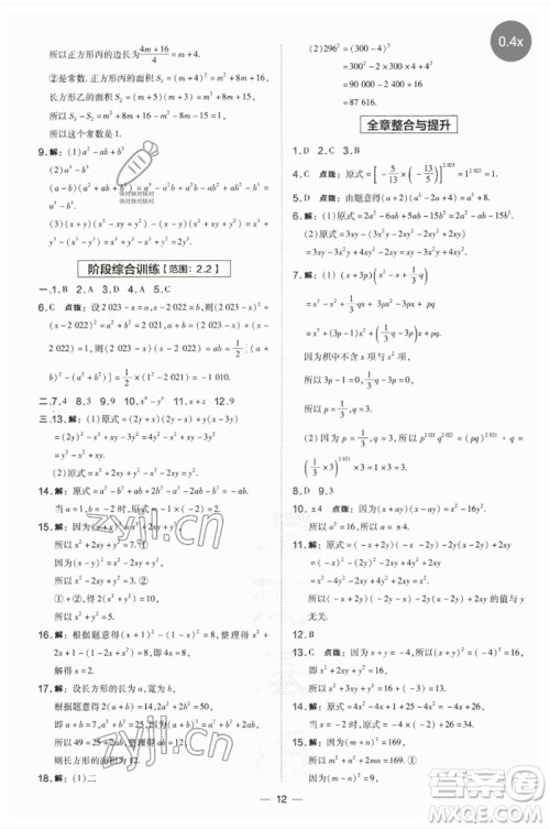 山西教育出版社2023点拨训练七年级数学下册湘教版参考答案