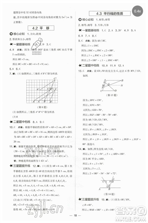 山西教育出版社2023点拨训练七年级数学下册湘教版参考答案