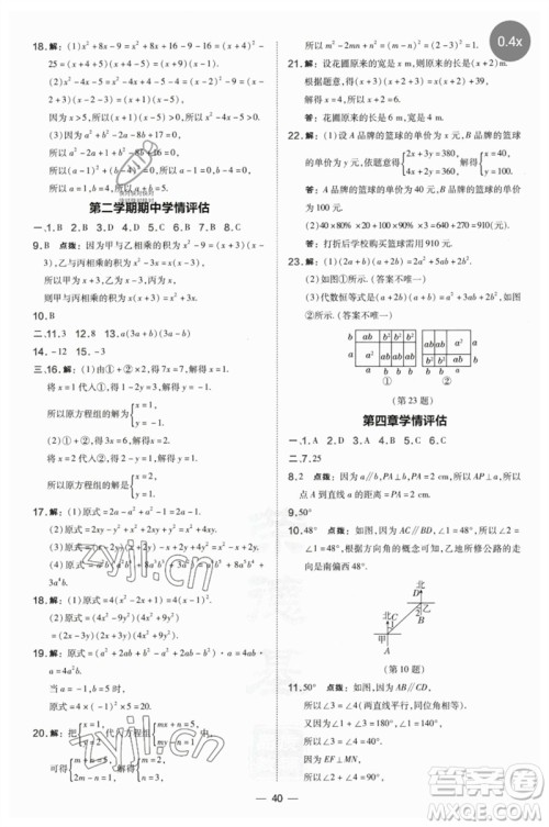 山西教育出版社2023点拨训练七年级数学下册湘教版参考答案