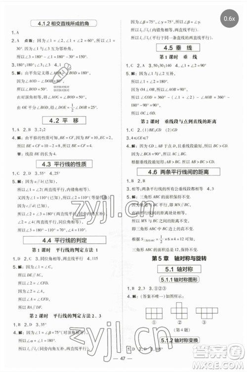 山西教育出版社2023点拨训练七年级数学下册湘教版参考答案