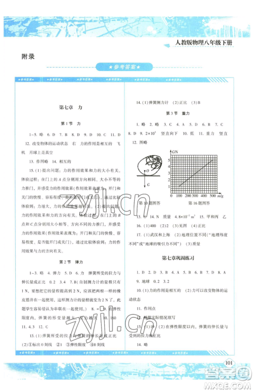 湖南少年儿童出版社2023同步实践评价课程基础训练八年级下册物理人教版参考答案