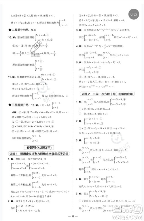 山西教育出版社2023点拨训练七年级数学下册华师大版参考答案