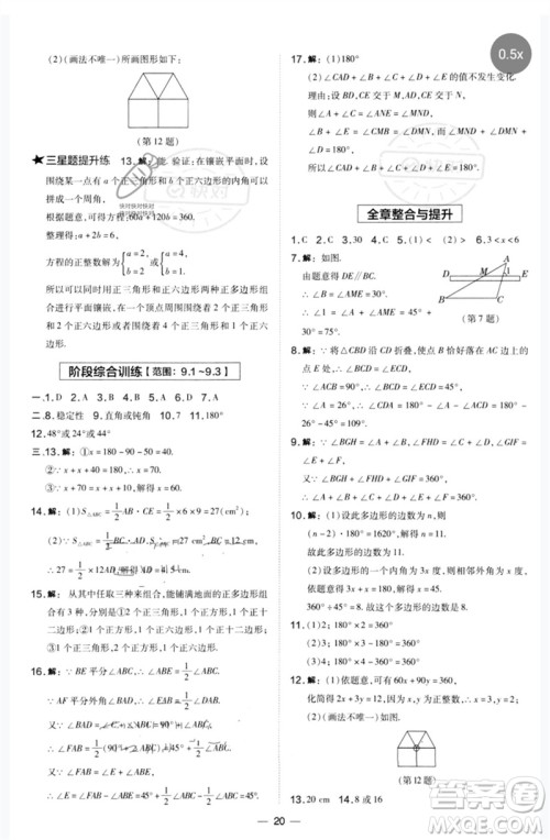 山西教育出版社2023点拨训练七年级数学下册华师大版参考答案