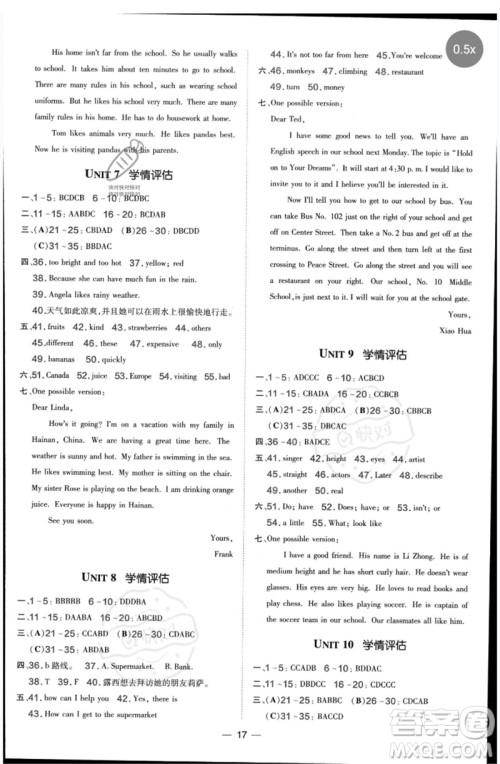 吉林教育出版社2023点拨训练七年级英语下册人教版参考答案 吉林教育出版社2023点拨训练七年级英语下册人教版参考答案