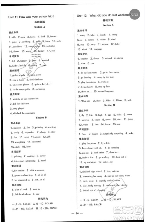 吉林教育出版社2023点拨训练七年级英语下册人教版参考答案 吉林教育出版社2023点拨训练七年级英语下册人教版参考答案