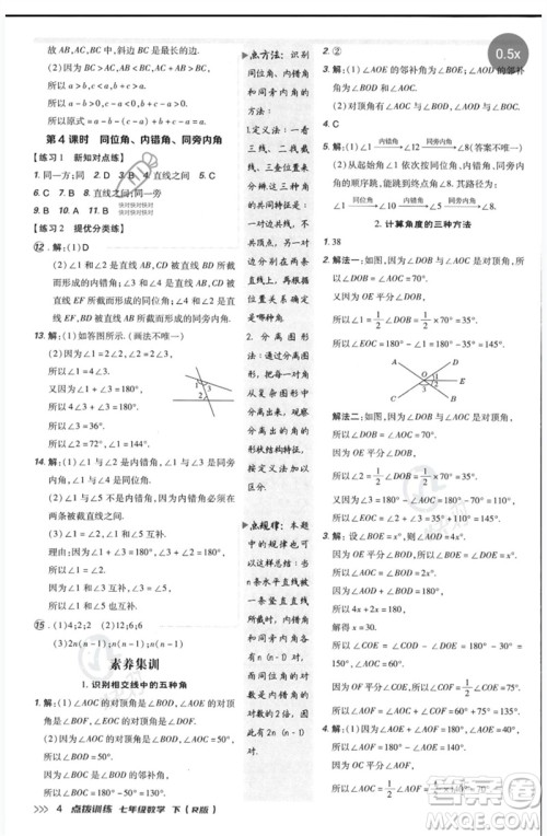 吉林教育出版社2023点拨训练七年级数学下册人教版参考答案