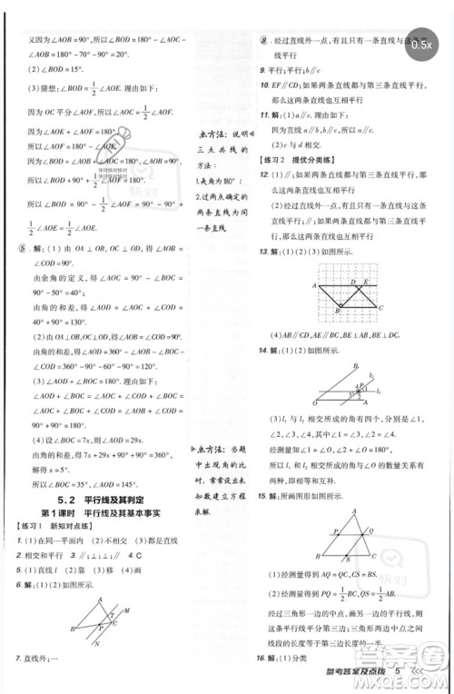 吉林教育出版社2023点拨训练七年级数学下册人教版参考答案