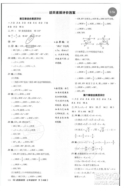 吉林教育出版社2023点拨训练七年级数学下册人教版参考答案