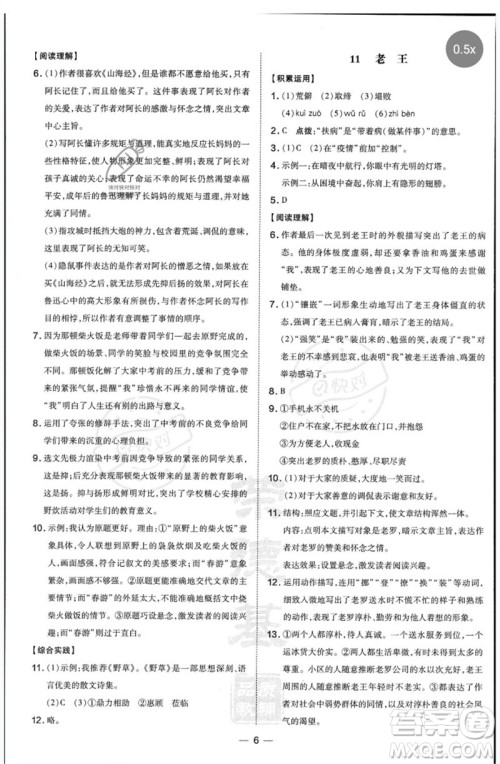 吉林教育出版社2023点拨训练七年级语文下册人教版参考答案