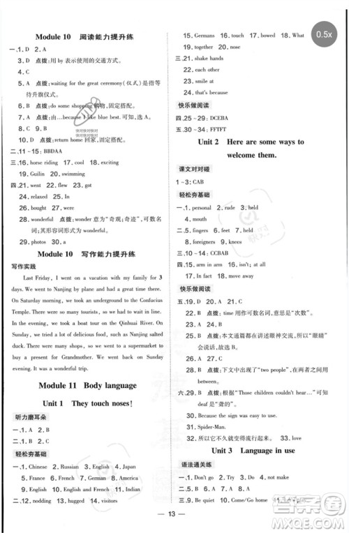 山西教育出版社2023点拨训练七年级英语下册外研版参考答案