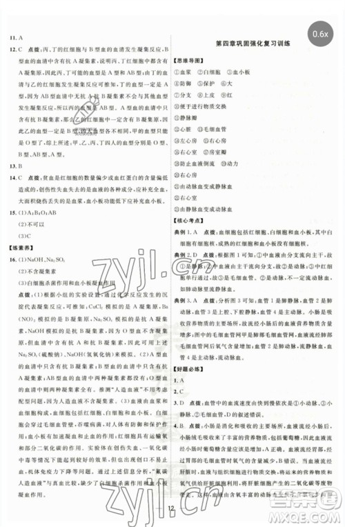 吉林教育出版社2023点拨训练七年级生物下册人教版参考答案 吉林教育出版社2023点拨训练七年级生物下册人教版参考答案