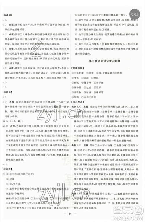 吉林教育出版社2023点拨训练七年级生物下册人教版参考答案