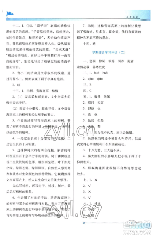 广东教育出版社2023南方新课堂金牌学案五年级下册语文人教版参考答案