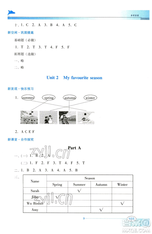 广东教育出版社2023南方新课堂金牌学案五年级下册英语人教PEP版参考答案