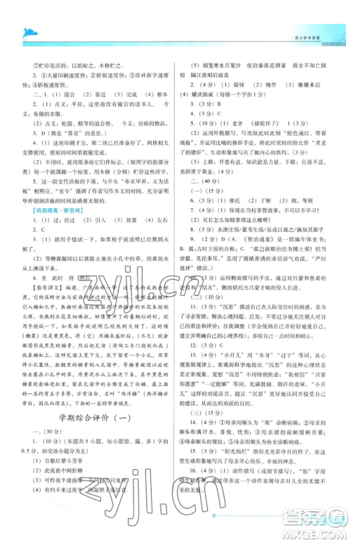 广东教育出版社2023南方新课堂金牌学案七年级下册语文人教版参考答案