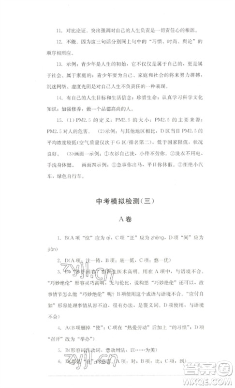 四川教育出版社2023学情点评九年级语文下册人教版参考答案 四川教育出版社2023学情点评九年级语文下册人教版参考答案