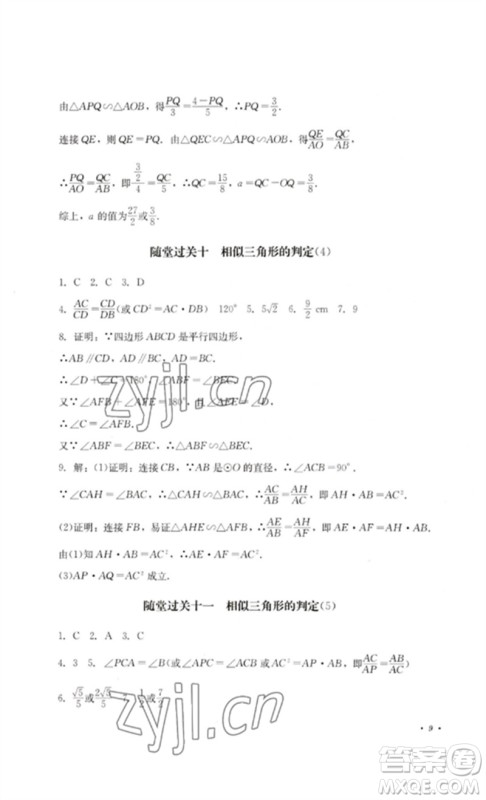 四川教育出版社2023学情点评九年级数学下册人教版参考答案