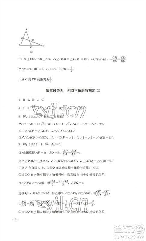 四川教育出版社2023学情点评九年级数学下册人教版参考答案