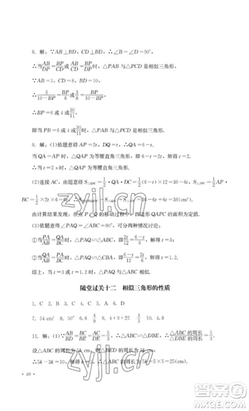 四川教育出版社2023学情点评九年级数学下册人教版参考答案