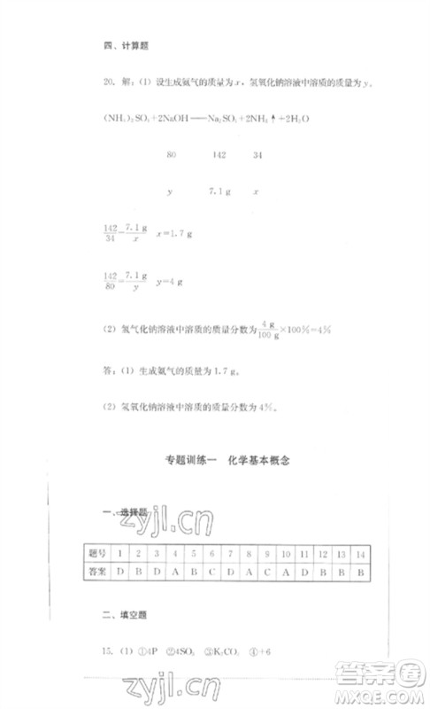 四川教育出版社2023学情点评九年级化学下册人教版参考答案