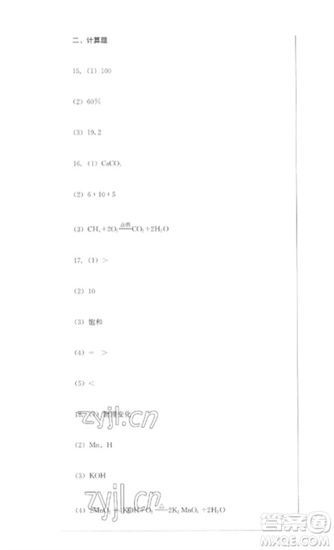 四川教育出版社2023学情点评九年级化学下册人教版参考答案