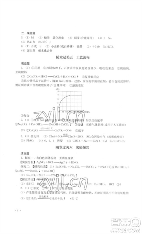 四川教育出版社2023学情点评九年级化学下册人教版参考答案